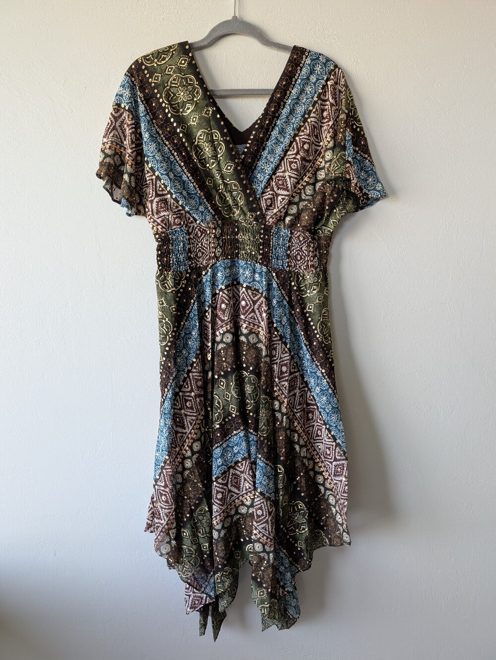 Rabbit Rabbit Rabbit Bohemian Ethnic Geometric Elastic Waist V-Neck Size 14